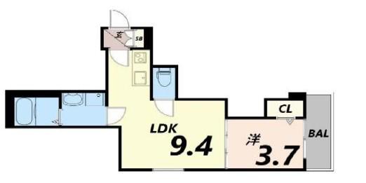 HABITASION京口(1LDK/3階)の間取り写真