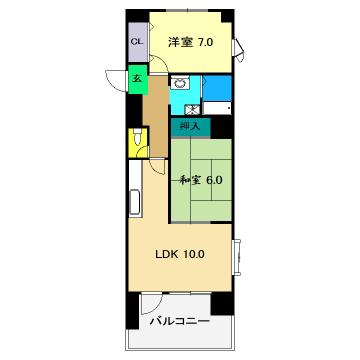 コーポリバーサイド(2LDK/8階)の間取り写真