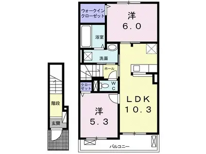 ニュービレッジ 大塚(2LDK/2階)の間取り写真