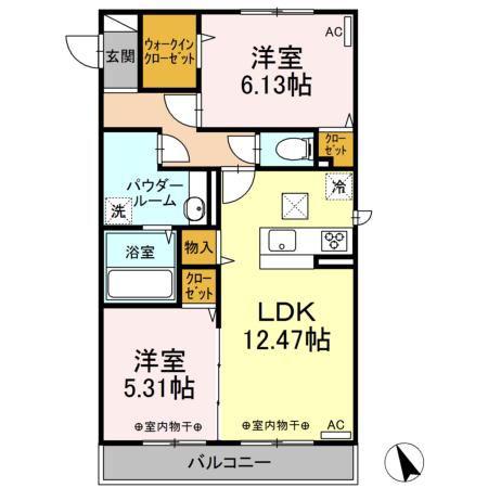 エリタージュ朝倉 ノース(2LDK/1階)の間取り写真