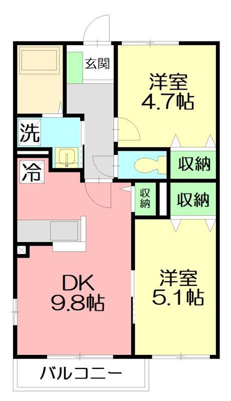 メゾン ヴェルジェ(2DK/2階)の間取り写真