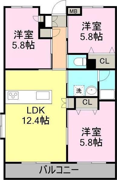 プランドール葵(3LDK/1階)の間取り写真