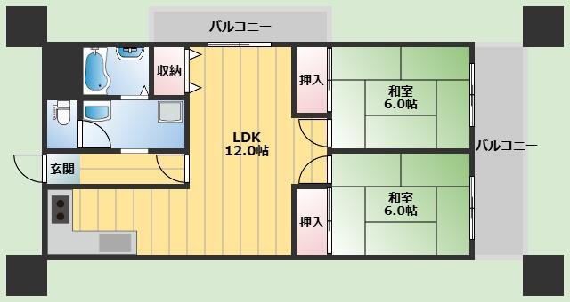 ローズコーポ千里C棟(2LDK/5階)の間取り写真