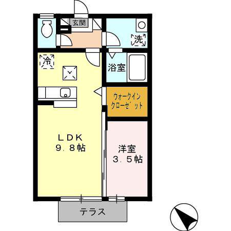 ARIGA10A棟(1LDK/1階)の間取り写真