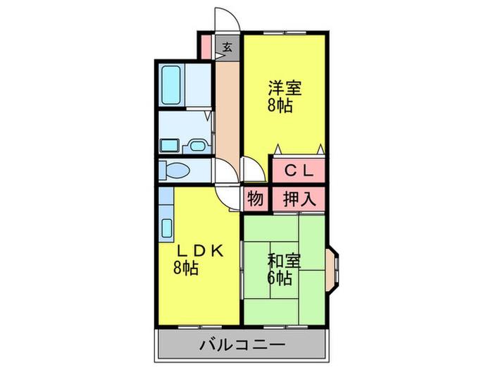 ヴァンテアン喜連(2LDK/2階)の間取り写真