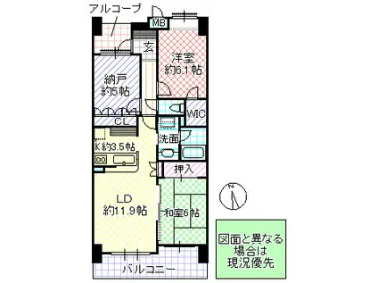 サーパス石川(2SLDK/5階)の間取り写真