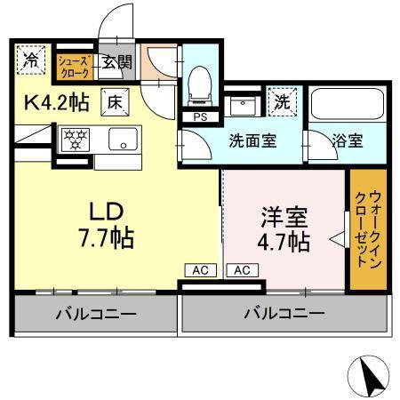 リエート(1LDK/1階)の間取り写真
