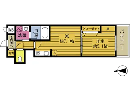 S-FORT大分長浜町(1DK/2階)の間取り写真