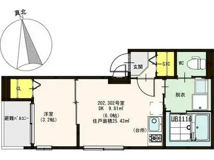 ルミエールシャルム江坂(1DK/2階)の間取り写真