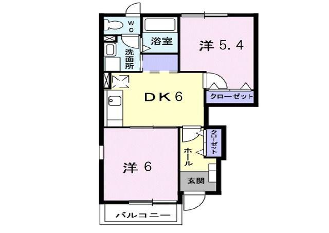 メロディハイム横入川D(2DK/1階)の間取り写真