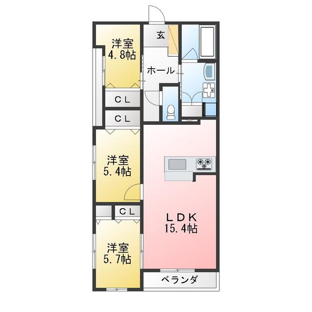 グランスタジオ安西(3LDK/5階)の間取り写真