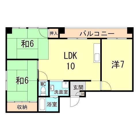 甲園ハイツ(3LDK/4階)の間取り写真