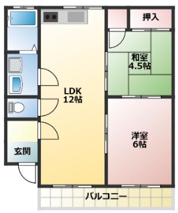 キャッスル大倉(2LDK/2階)の間取り写真