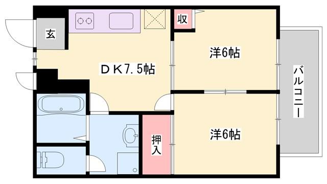 パーリーゲイツI(2DK/2階)の間取り写真