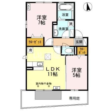西五城ヒルズ(2LDK/1階)の間取り写真
