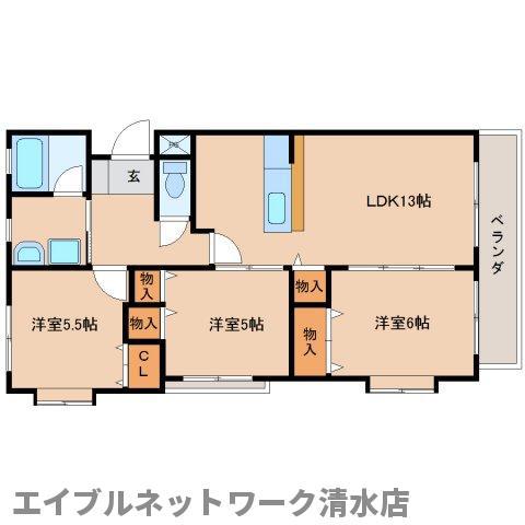 エレガンパルテール(3LDK/4階)の間取り写真