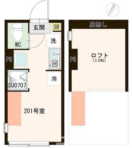 リベラルバード(ワンルーム/2階)の間取り写真