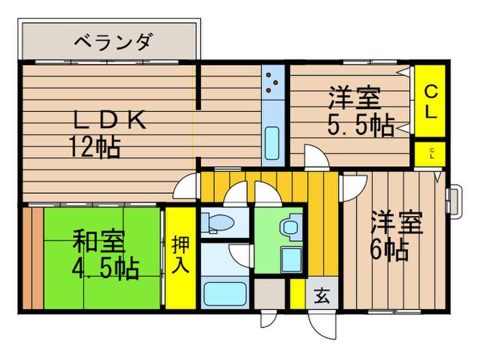 スクエア美濃山A(3LDK/2階)の間取り写真