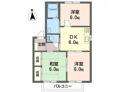 ディアス北井門 C棟(3DK/2階)の間取り写真