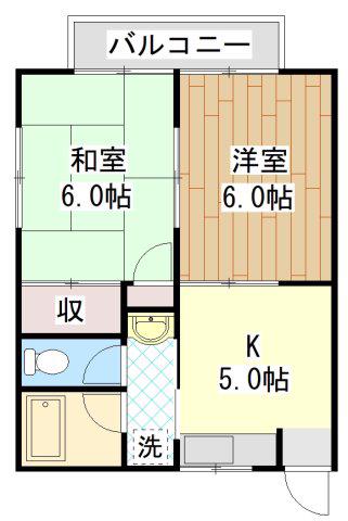 第5もえぎ野ハイツ(2K/1階)の間取り写真