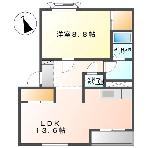 エル・シャトーB棟(1LDK/2階)の間取り写真