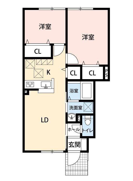 サンハイム浜町III(2LDK/1階)の間取り写真