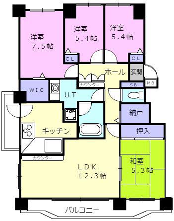 グランドール大東(4LDK/4階)の間取り写真