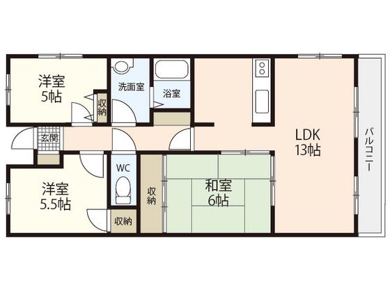 ドミエール洋光北館(3LDK/3階)の間取り写真