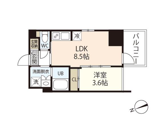 LASANTE舟入本町(1LDK/10階)の間取り写真