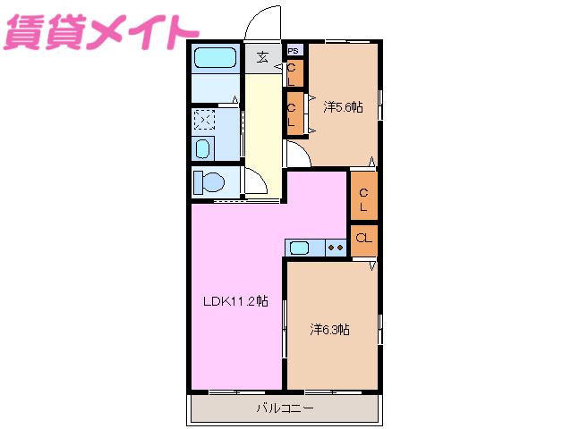 ALMOST I(2LDK/1階)の間取り写真