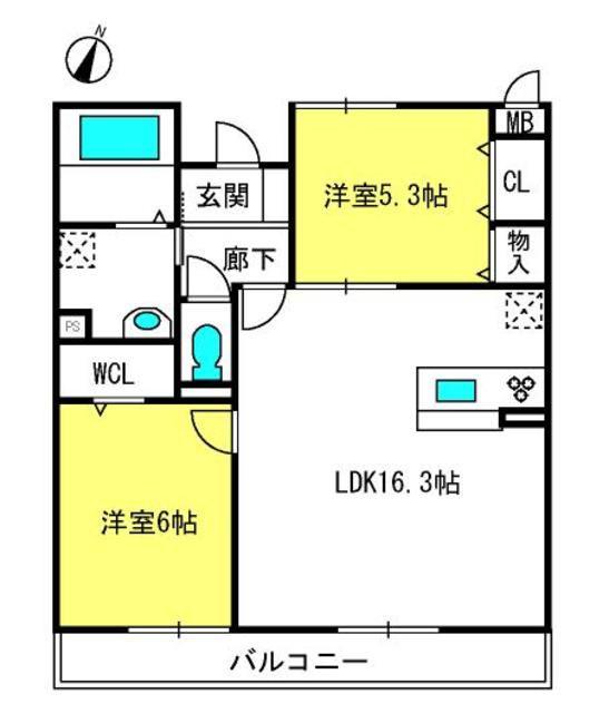 グリーンレジデンス葉月(2LDK/3階)の間取り写真