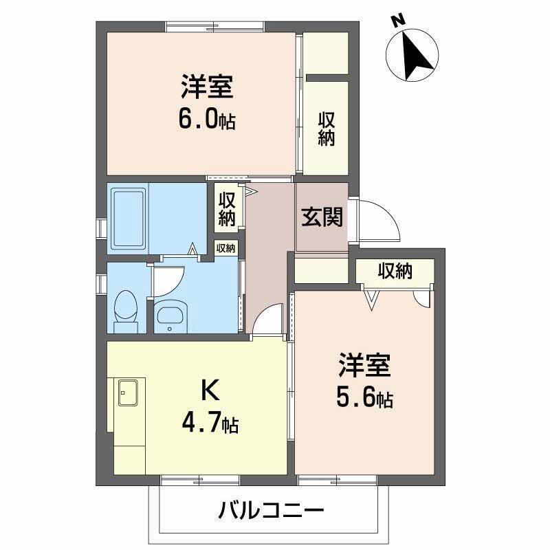 パルモ  B棟(2K/2階)の間取り写真