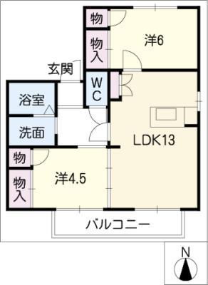 プレミール七宝A(2LDK/2階)の間取り写真
