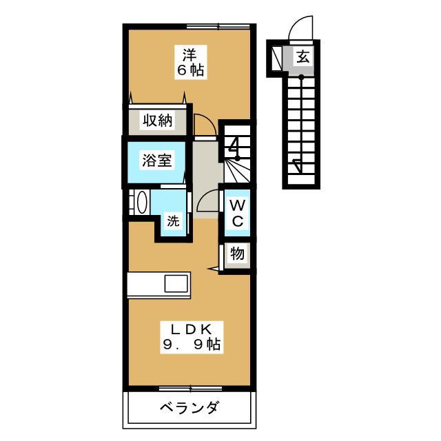 ヒラソル住山 I(1LDK/2階)の間取り写真