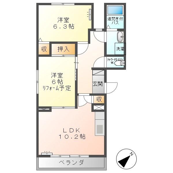 グレースハイツI(2LDK/3階)の間取り写真
