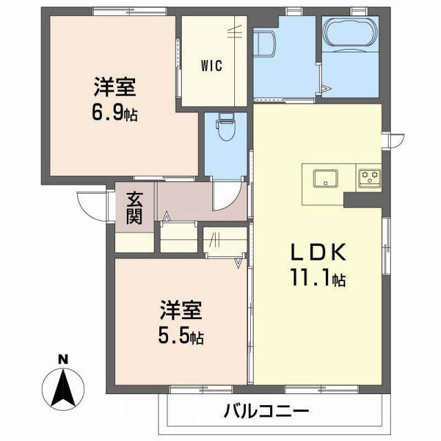 リッツハウス土居田 A棟(2LDK/2階)の間取り写真