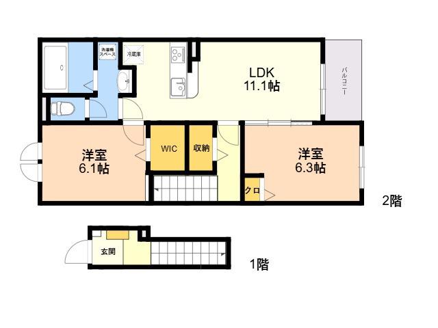 ウィスタリア Ⅰ(2LDK/2階)の間取り写真