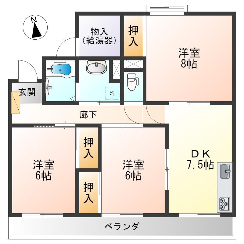 ガーデンコート篭田(3DK/2階)の間取り写真