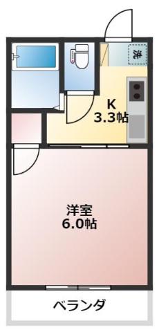 パークプレイス西川原II(1K/2階)の間取り写真