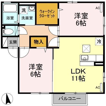 ウィルモアAI(2LDK/1階)の間取り写真