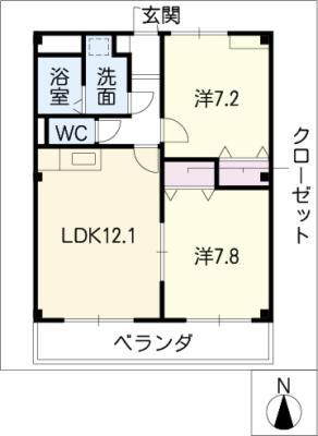 ウエストパルク木田(2LDK/1階)の間取り写真