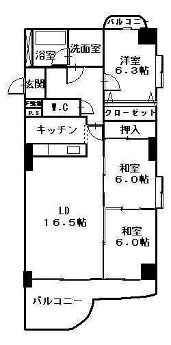 イオラニガーデン(3LDK/3階)の間取り写真