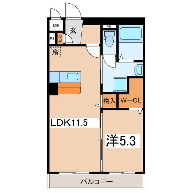 プレジール甲府(1LDK/1階)の間取り写真