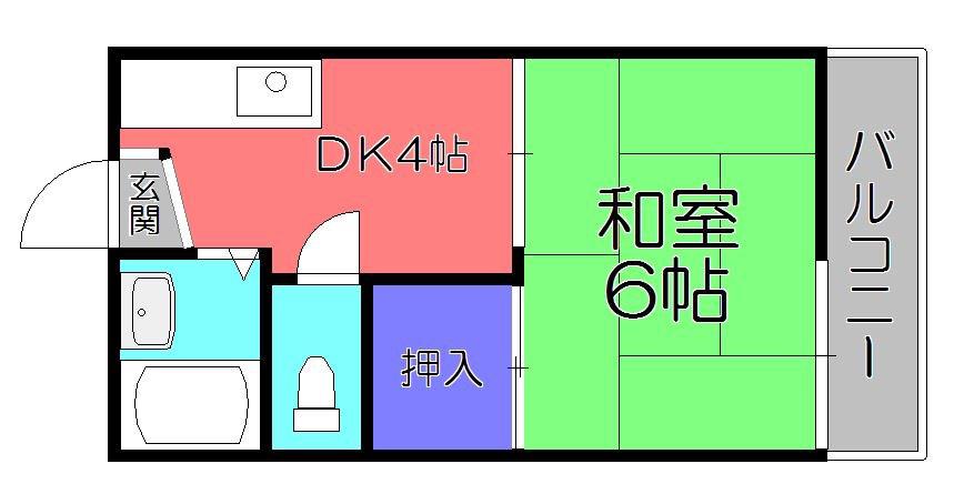 ひまわり河曲ハイツ(1K/2階)の間取り写真