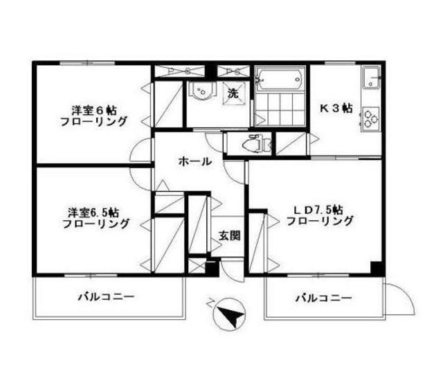 シュロス平山(2LDK/1階)の間取り写真