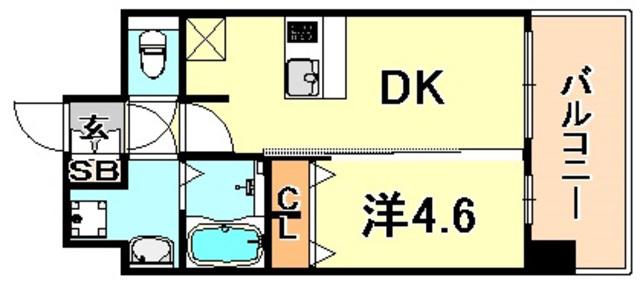 プレサンス神戸アモーレ(1DK/11階)の間取り写真