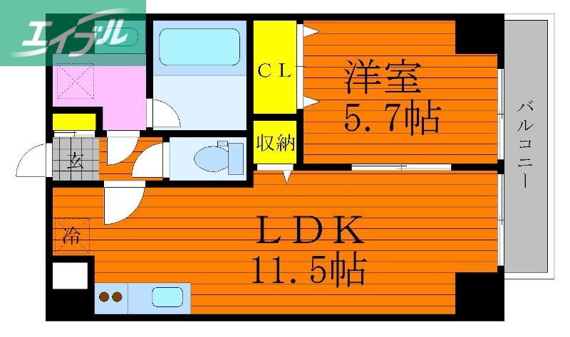 ピュアコート医大南(1LDK/8階)の間取り写真