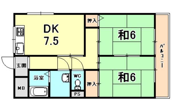 有峰ハイツ(2DK/3階)の間取り写真