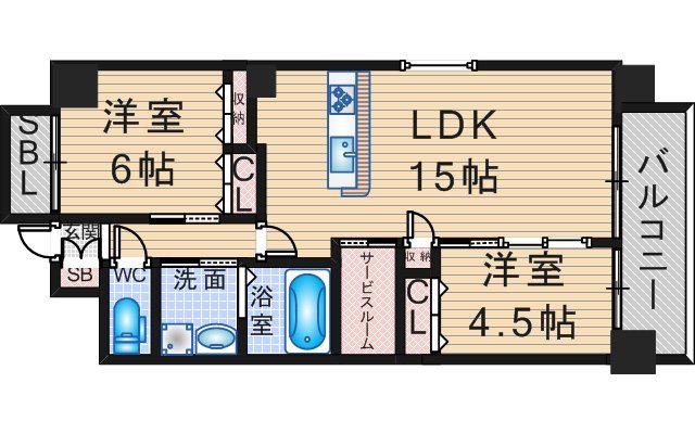 ブリエヴェール北桜塚(2SLDK/3階)の間取り写真