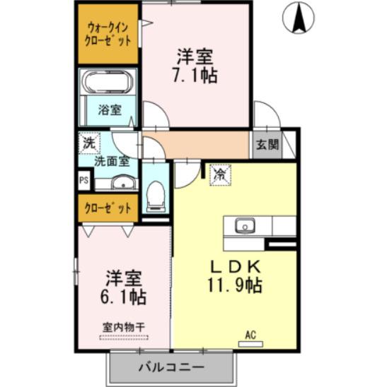 グレイス賀来B(2LDK/2階)の間取り写真